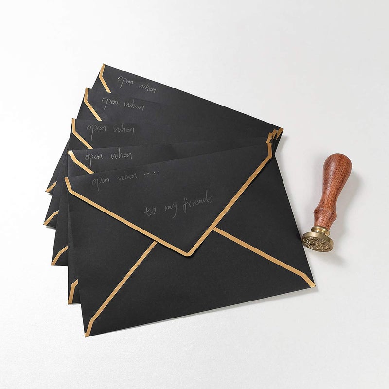 Homtable 50 Pack Black A7 Envelopes 5 x 7 Self-Adhesive V Flap Envelopes with Gold Border for Office, Greeting Card, Wedding, Graduation, Baby Shower, Parties, Invitations (Black, 5x7) - Image 4